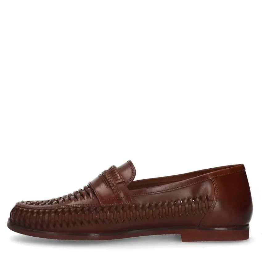 Manfield Cognac leren loafers^Heren Loafers