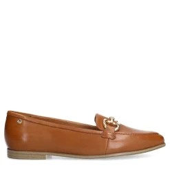 No Stress Cognac leren loafers met gouden chain^DAMES Loafers