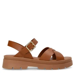 Manfield Cognac leren sandalen^DAMES Sandalen
