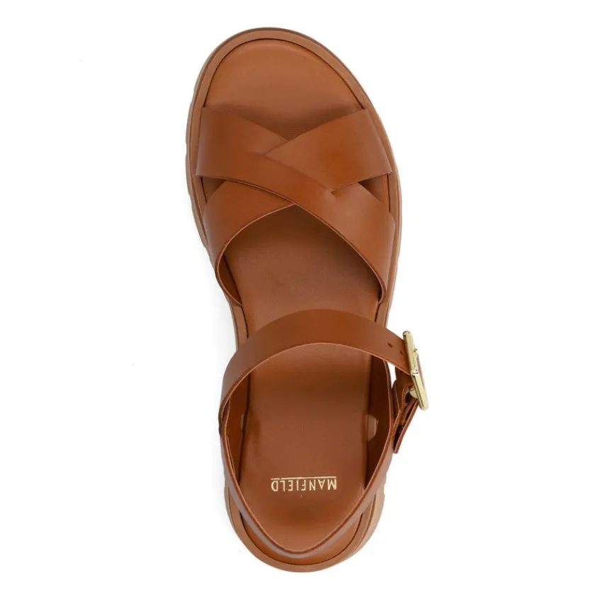 Manfield Cognac leren sandalen^DAMES Sandalen