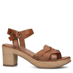 No Stress Cognac leren sandalen met blokhak^DAMES Sandalen