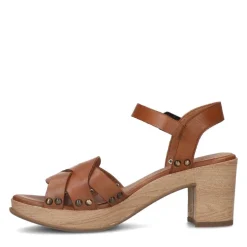 No Stress Cognac leren sandalen met blokhak^DAMES Sandalen