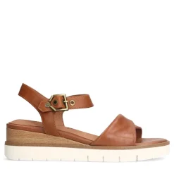 No Stress Cognac leren sandalen met witte zool^DAMES Sandalen
