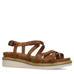 No Stress Cognac leren sandalen met bandjes^DAMES Sandalen