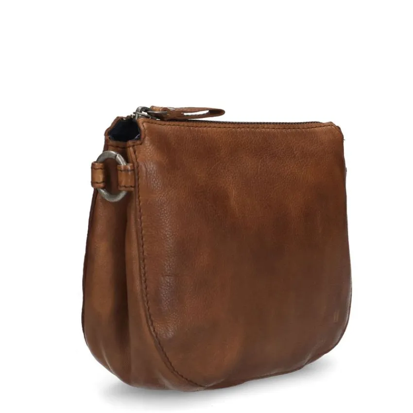 Manfield Cognac leren schoudertas^ Schoudertassen