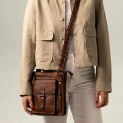 No Stress Cognac leren schoudertas^Heren Heren Tassen|Schoudertassen