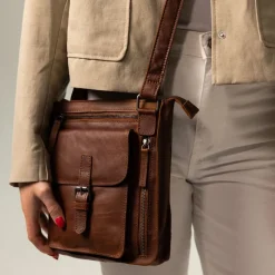 No Stress Cognac leren schoudertas^Heren Heren Tassen|Schoudertassen