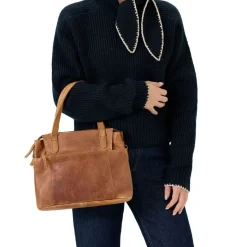 No Stress Cognac leren schoudertas^ Schoudertassen