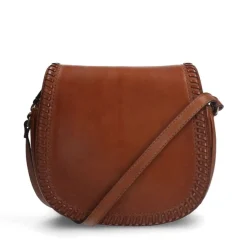 Manfield Cognac leren schoudertas met gevlochten details^ Schoudertassen