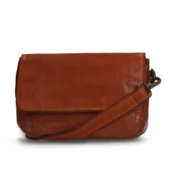 Manfield Cognac leren schoudertasje^ Schoudertassen