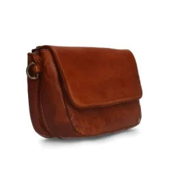 Manfield Cognac leren schoudertasje^ Schoudertassen