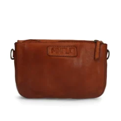 Manfield Cognac leren schoudertasje^ Schoudertassen