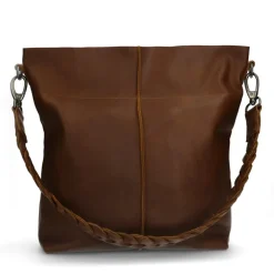 Manfield Cognac leren shopper met hengsel^ Shoppers