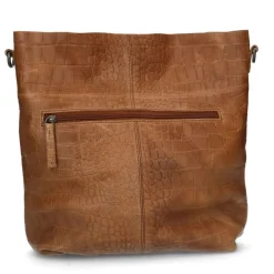 Manfield Cognac leren shopper met krokodillenprint^ Handtassen