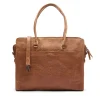 Manfield Cognac leren shopper met crocoprint^ Shoppers