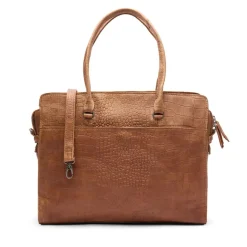 Manfield Cognac leren shopper met crocoprint^ Shoppers