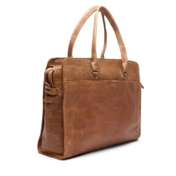 Manfield Cognac leren shopper met crocoprint^ Shoppers