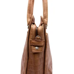 Manfield Cognac leren shopper met crocoprint^ Shoppers