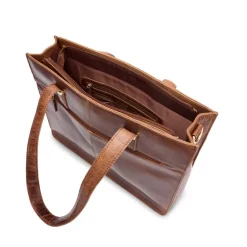 Manfield Cognac leren shopper met laptopvak^ Shoppers