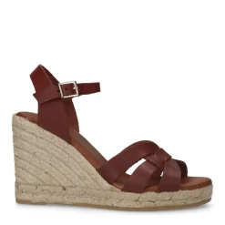 Manfield Cognac leren sleehakken^DAMES Espadrilles|Sandalen