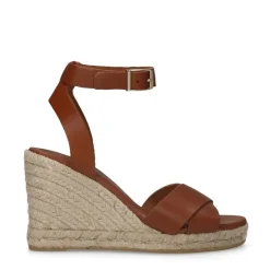 Manfield Cognac leren sleehakken^DAMES Espadrilles|Sandalen