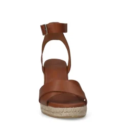 Manfield Cognac leren sleehakken^DAMES Espadrilles|Sandalen