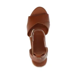 Manfield Cognac leren sleehakken^DAMES Espadrilles|Sandalen