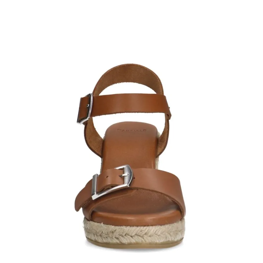 Manfield Cognac leren sleehakken met gesp^DAMES Espadrilles|Sandalen