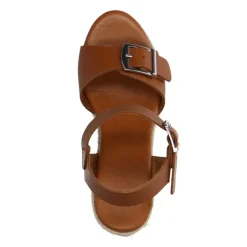 Manfield Cognac leren sleehakken met gesp^DAMES Espadrilles|Sandalen