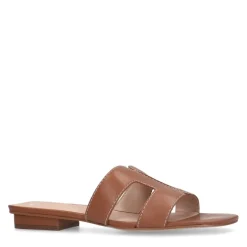 Manfield Cognac leren slippers^DAMES Slippers