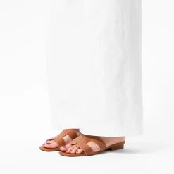 Manfield Cognac leren slippers^DAMES Slippers