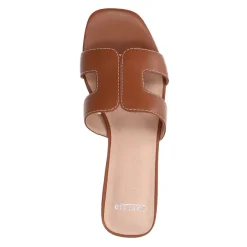 Manfield Cognac leren slippers^DAMES Slippers