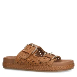 Manfield Cognac leren slippers^DAMES Slippers