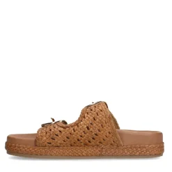 Manfield Cognac leren slippers^DAMES Slippers
