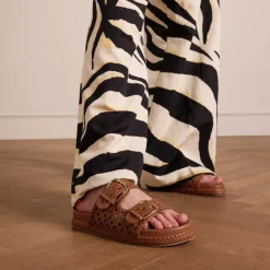 Manfield Cognac leren slippers^DAMES Slippers