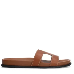 Manfield Cognac leren slippers^DAMES Slippers