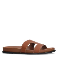 Manfield Cognac leren slippers^DAMES Slippers