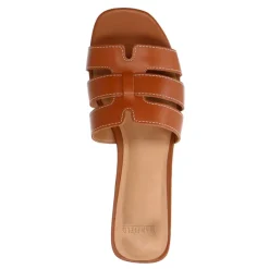 Manfield Cognac leren slippers^DAMES Slippers