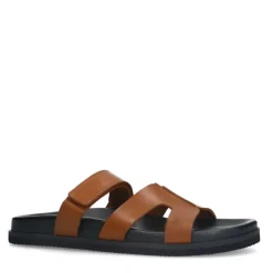 Manfield Cognac leren slippers met bandje^DAMES Slippers