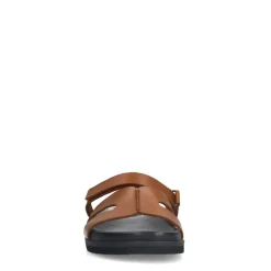 Manfield Cognac leren slippers met bandje^DAMES Slippers