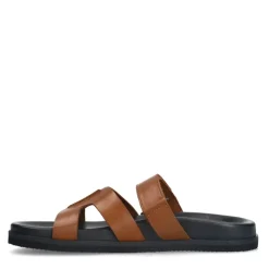 Manfield Cognac leren slippers met bandje^DAMES Slippers