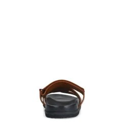 Manfield Cognac leren slippers met bandje^DAMES Slippers