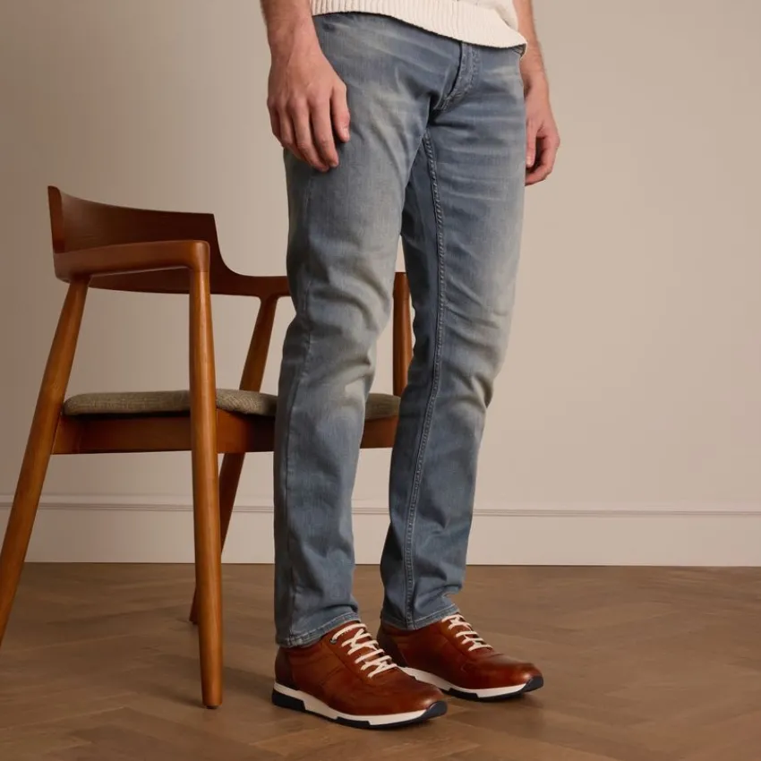 Van Lier Cognac leren sneakers^Heren Sneakers