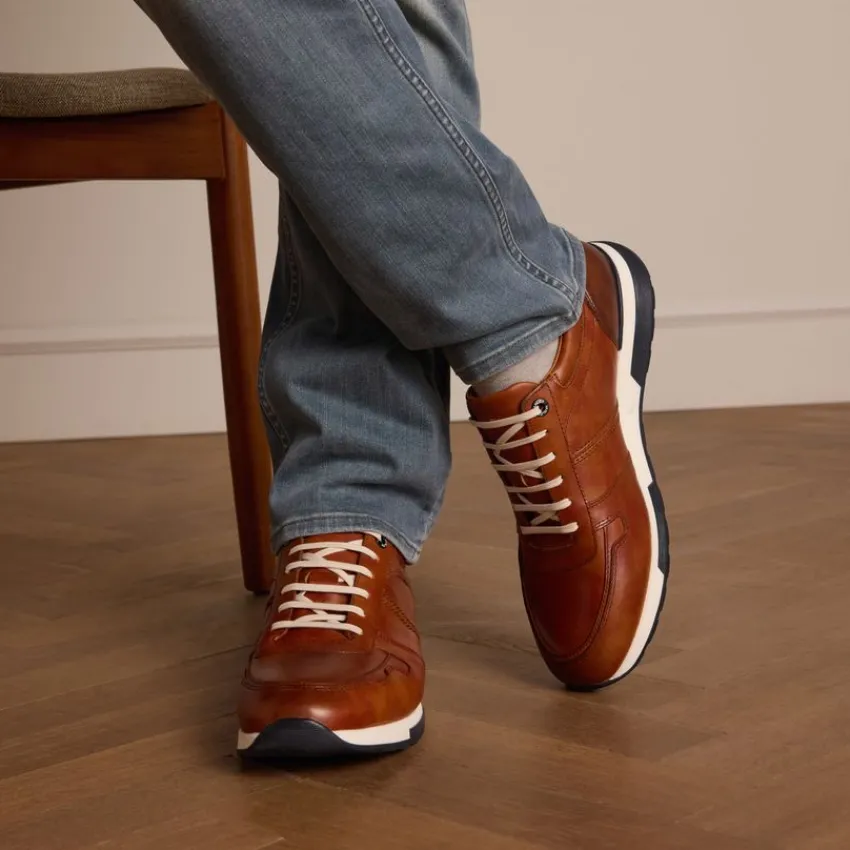 Van Lier Cognac leren sneakers^Heren Sneakers