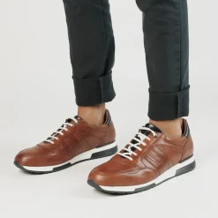 Manfield Cognac leren sneakers^Heren Sneakers