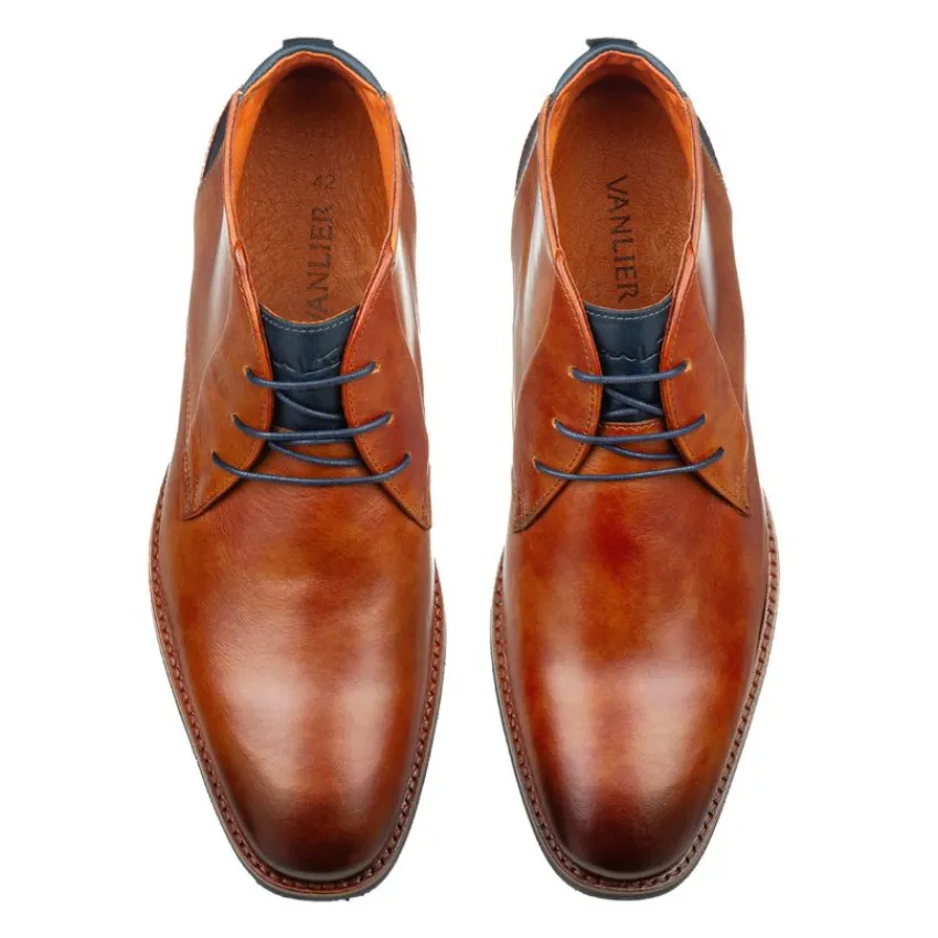 Van Lier Cognac leren veterboots^Heren Veterschoenen