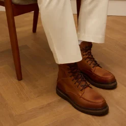 Manfield Cognac leren veterboots^Heren Boots