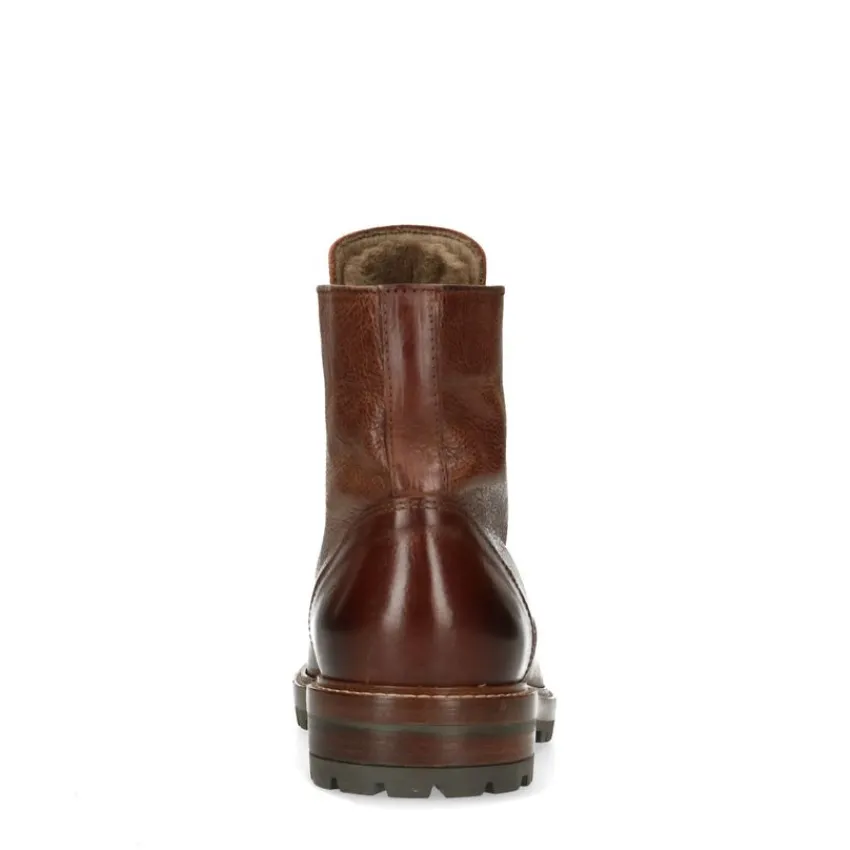 Manfield Cognac leren veterboots^Heren Boots