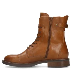 Manfield Cognac leren veterboots^DAMES Enkellaarsjes