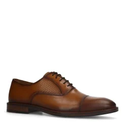 Manfield Cognac leren veterschoen^Heren Veterschoenen